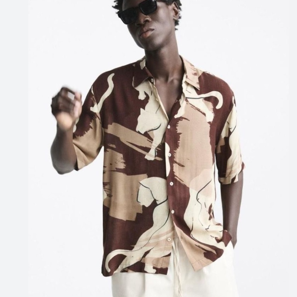 Zara Brown and Cream Abstract Shirt